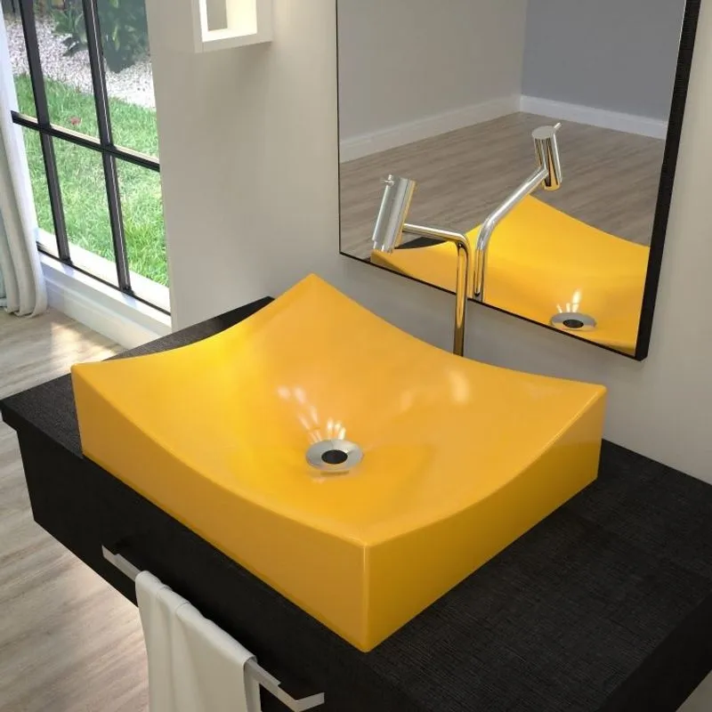 Kit Cuba ML44 C/Torneira Link 1062 Metal Válvula 1 Pol. 2.6 cm Sifão PVC e Flexível Compace Amarelo