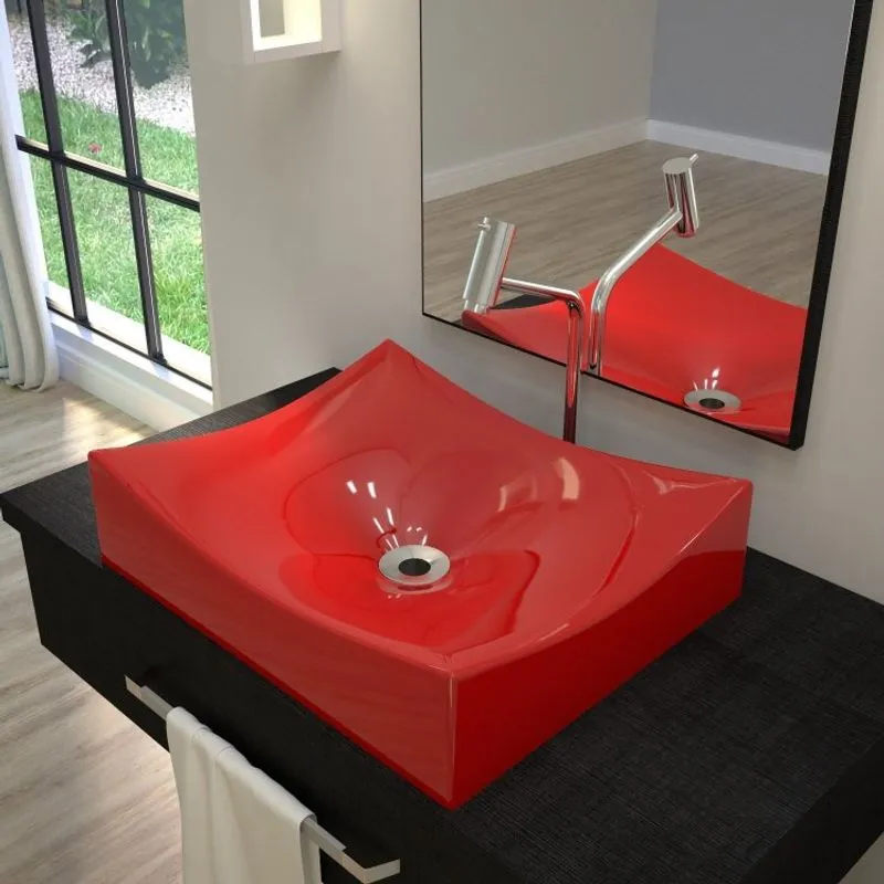 Kit Cuba ML44 C/Torneira Link 1062 Metal Válvula 1 Pol. 2.6 cm Sifão PVC e Flexível Compace Vermelho