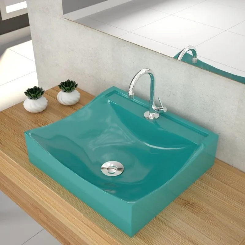 Kit Cuba Q440 com Válvula Click 1 Pol. Sifão Cromado e Flexível Compace Azul Turquesa