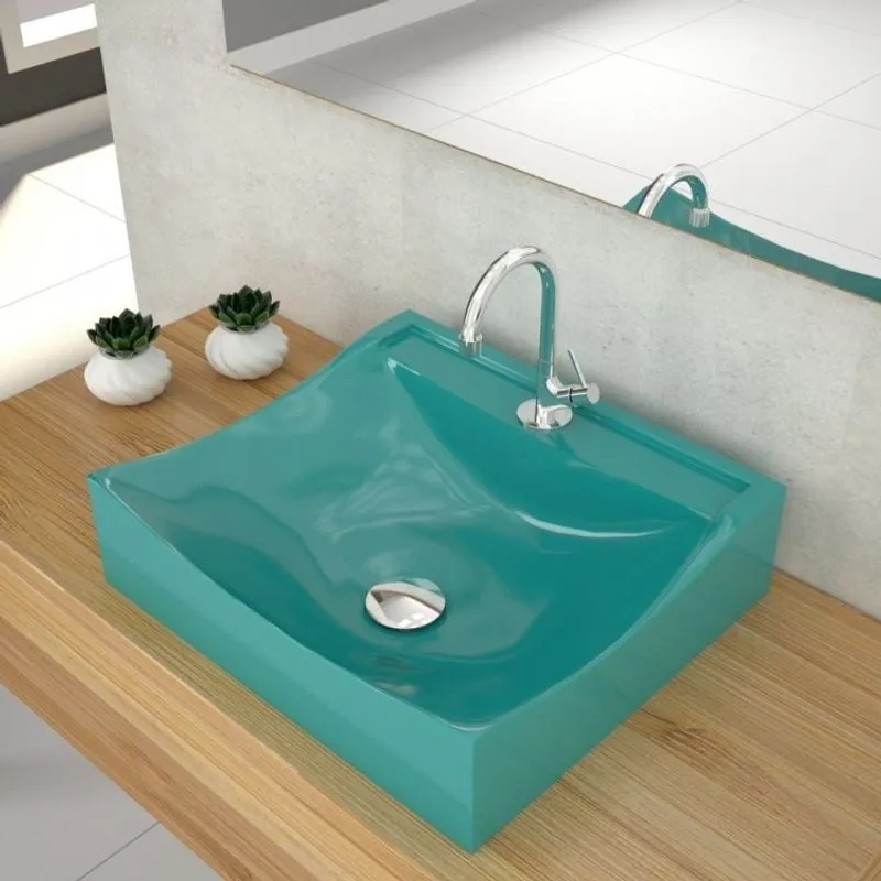 Kit Cuba Q440 com Válvula Click 1 Pol. Sifão Cromado e Flexível Compace Azul Turquesa