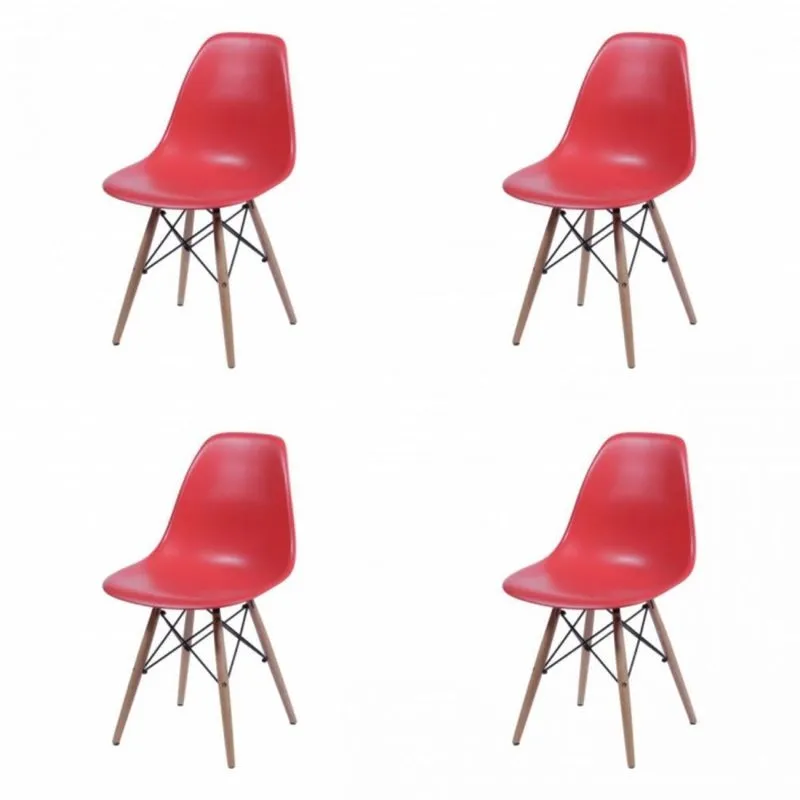 Kit 4 Cadeiras Polipropileno Eames Dkr Vermelho