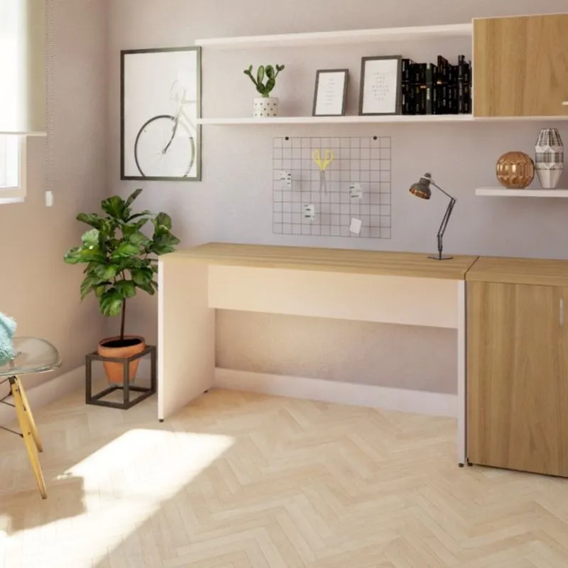 Mesa Reta Corp 25mm 180 cm Bramov Móveis Branco/Carvalho Mel