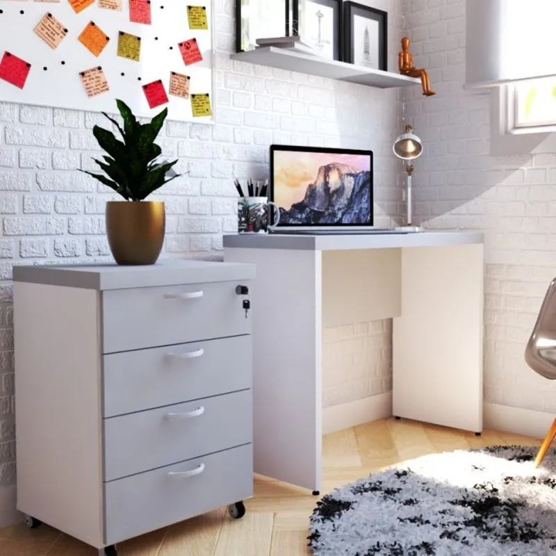 Mesa Reta Natus 40mm 100 cm 42 cm Bramov Móveis Branco/Cinza Cristal