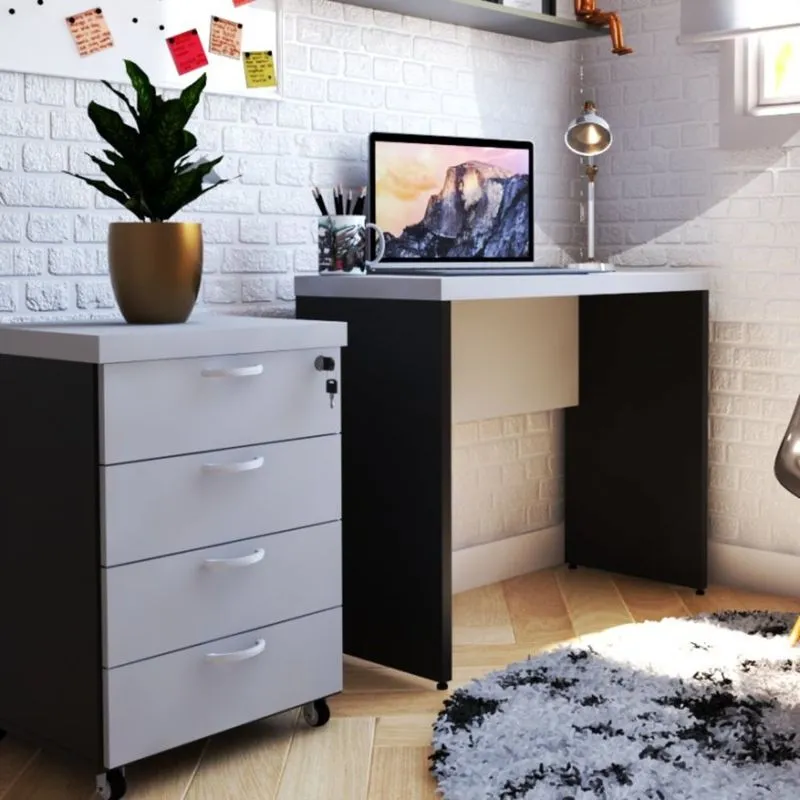 Mesa Reta Natus 40mm 100 cm 42 cm Bramov Móveis Preto/Cinza Cristal