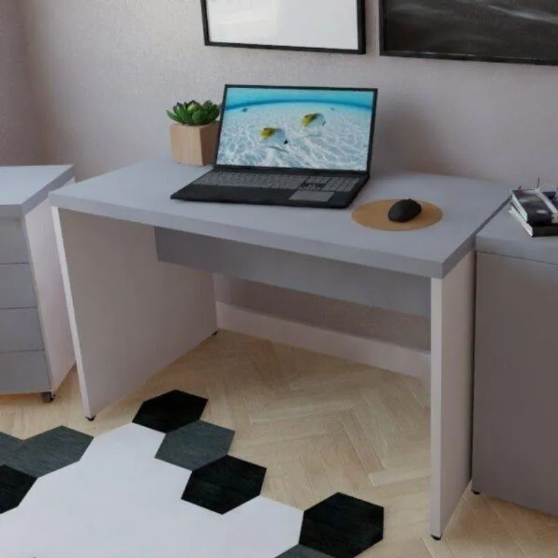 Mesa De Escritório Natus 40mm 90 Cm 60 Cm Bramov Móveis Branco/Cinza Cristal