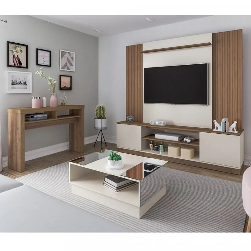 Conjunto para sala de estar Champion com Home, Aparador e Mesa de Centro Artely Pinho com Off WHite