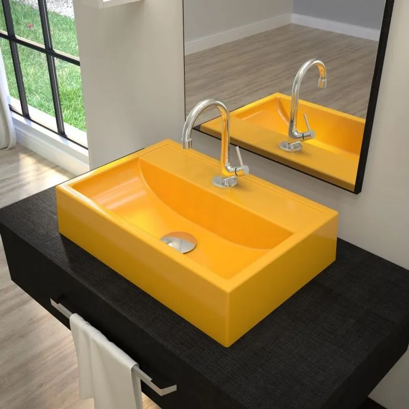 Kit Cuba Q45 com Torneira 1198 Metal e Válvula Click 1 Pol. 1/2 Sifão Cromado e Flexível Compace Amarelo