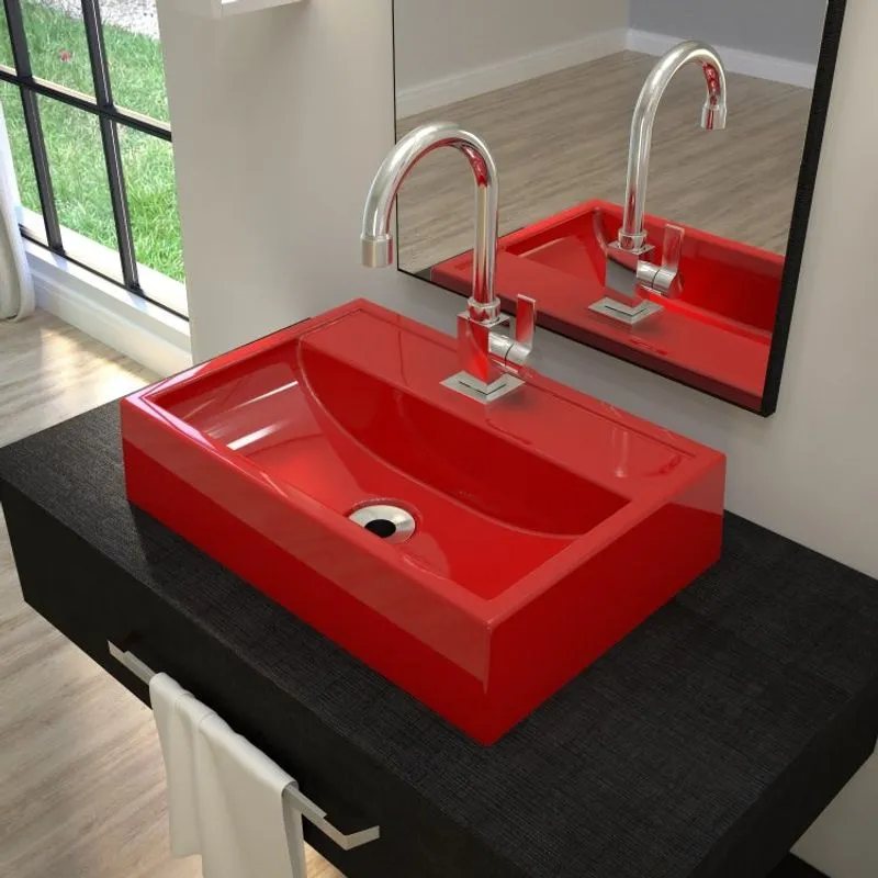 Kit Cuba Q45 com Torneira Luxo 1195 Metal Válvula 1 Pol. Sifão PVC e Flexível Compace Vermelho