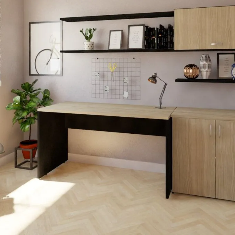 Mesa Reta Corp 25mm 140cm Bramov Móveis Preto/Carvalho Mel