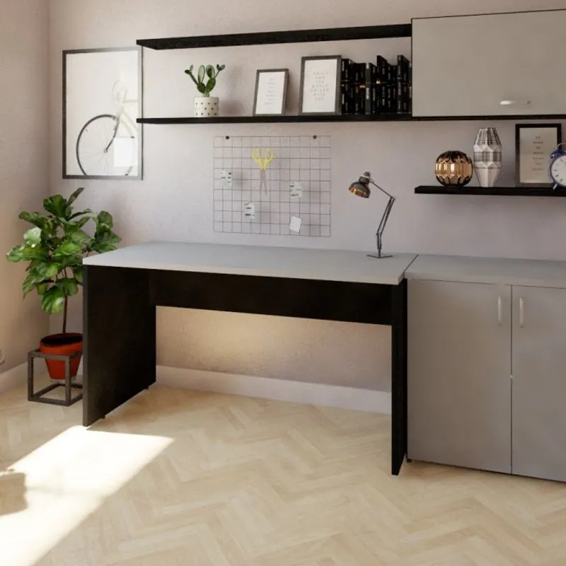 Mesa Reta Corp 25mm 140cm Bramov Móveis Preto/Cinza Cristal