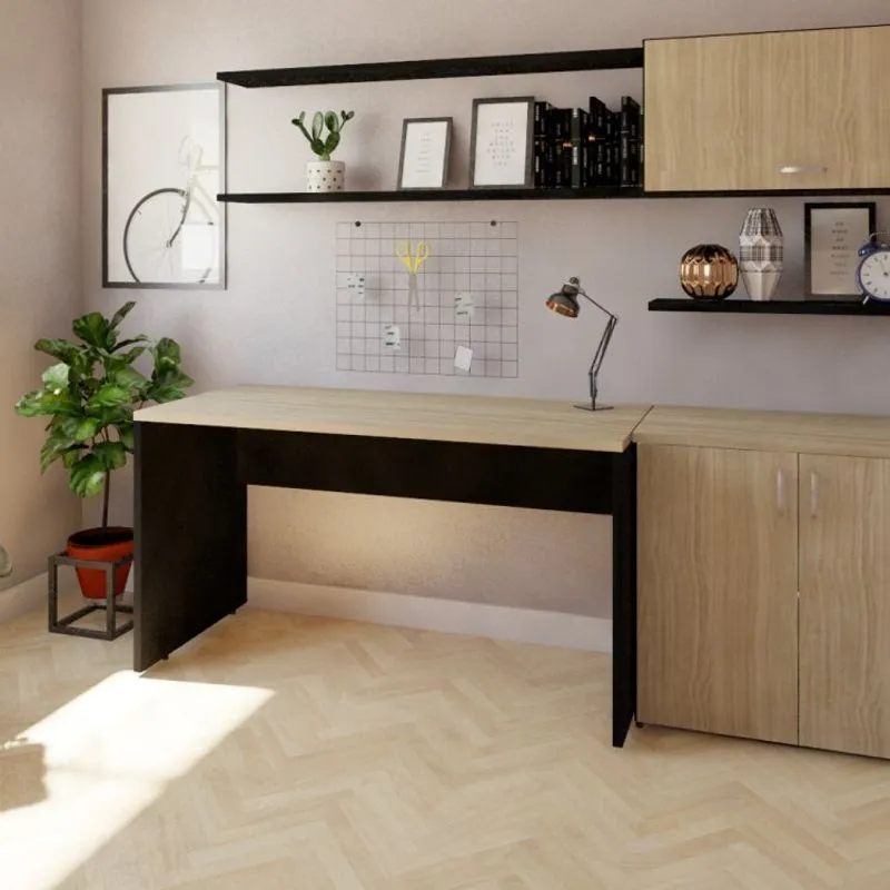 Mesa Reta Corp 25mm 160cm Bramov Móveis Preto/Carvalho Mel