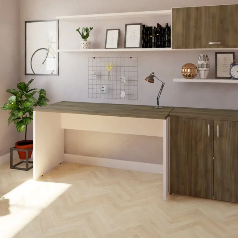 Mesa Reta Corp 25mm 180cm Bramov Móveis Branco/Ameixa Negra
