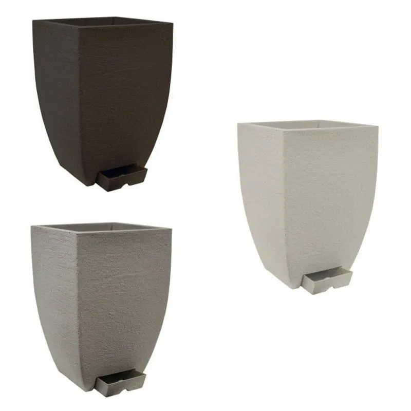Conjunto 3 Vaso Quadrado com Reservatório de Água Moderno Duo 30 Japi Café/Mármore