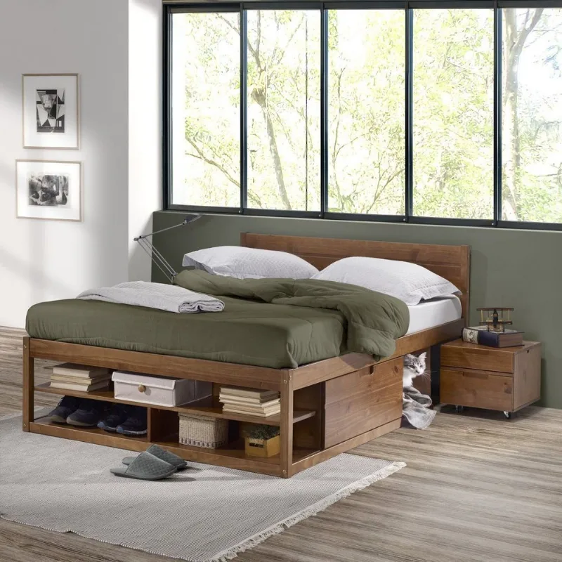 Cama Casal Multifuncional Madeira Maciça Irara CabeCasa MadeiraOriginals Marrom/Caramelo Caramelo