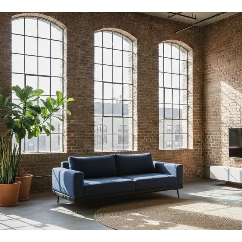 Sofá Smart 4 Lugares 240 Living Contemporâneo Mescla Azul Jeans Com Base Em Courissimo Preto