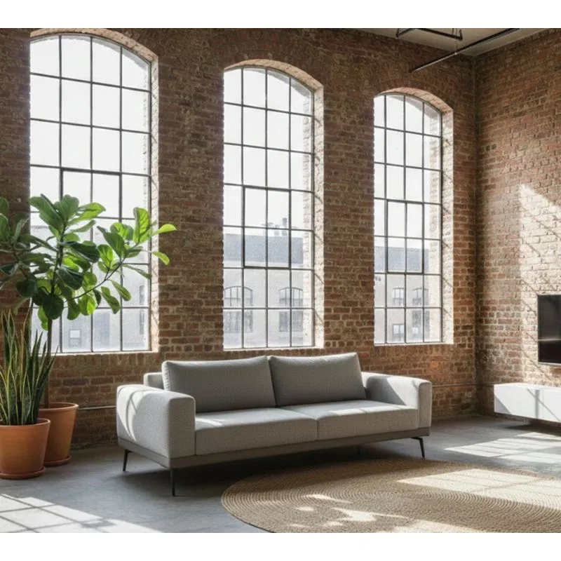 Sofá Smart 3 Lugares 210 Living Contemporâneo Mescla Bege E Cinza Claro Com Base Em Courissimo Gelo.