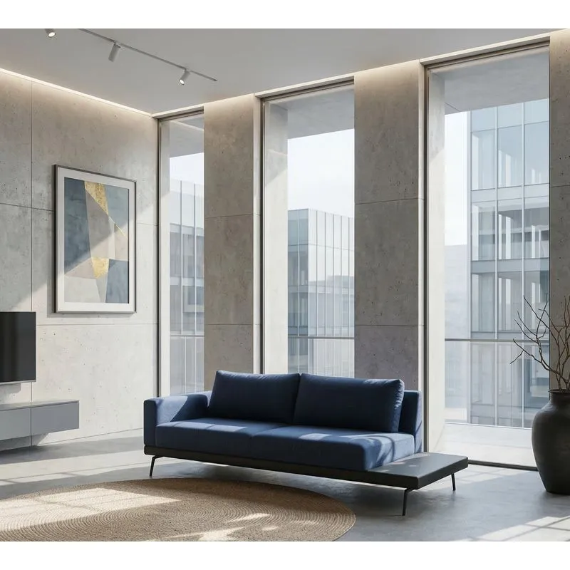 Sofá Game 2 Lugares 180 Living Contemporâneo Mescla Azul Jeans Com Base Em Courissimo Preto