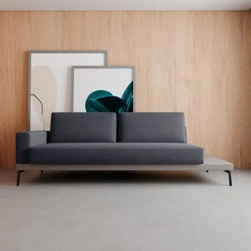 Sofá Game 2 Lugares 180 Living Contemporâneo Mescla Cinza Claro E Cinza Cinza Com A Base Em Courissimo Gelo