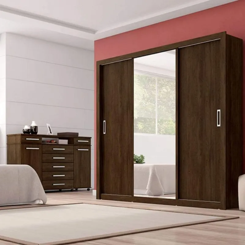 Conjunto Guarda Roupa Casal com Espelho 3 Portas Residence e Cômoda London Siena Móveis