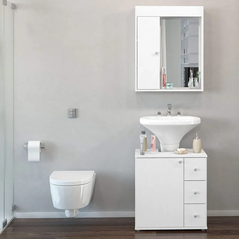 Banheiro Completo com Gabinete e Espelheira 1 Porta Branco