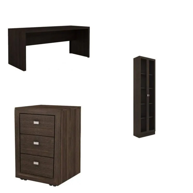 Escritório Completo MadeiraMadeira com Mesa, Armário 2 Portas de Vidro e Gaveteiro 3 Gavetas 404934 Marrom