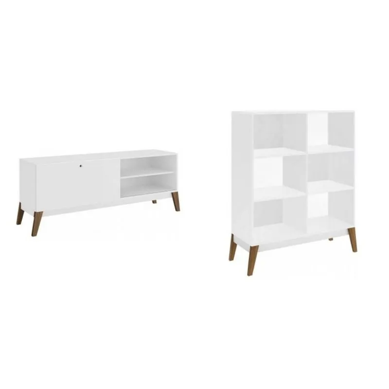 Conjunto Rack para TV 55 Polegadas e Estante 6 Nichos MadeiraMadeira 428828 Branco