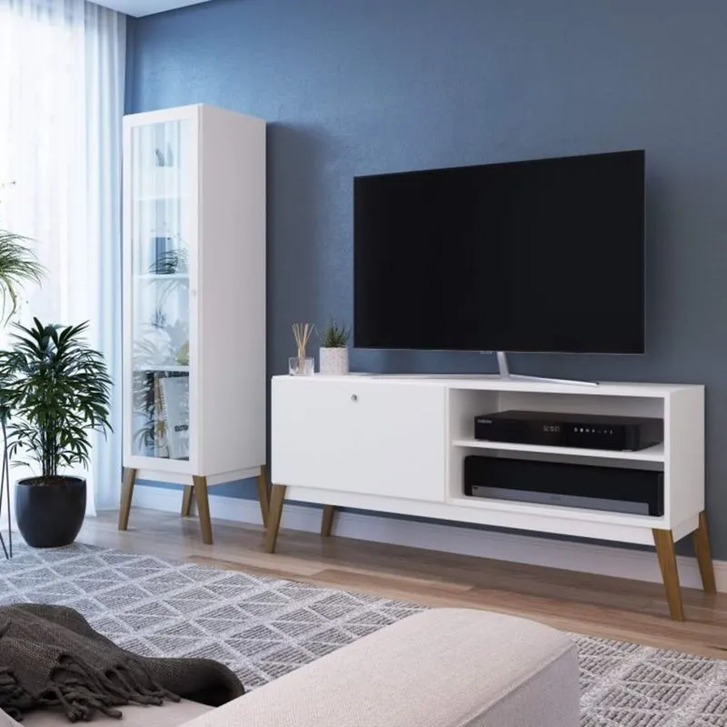 Conjunto Rack para TV 55 Polegadas e Cristaleira 1 Porta Retrô Tati Espresso Móveis