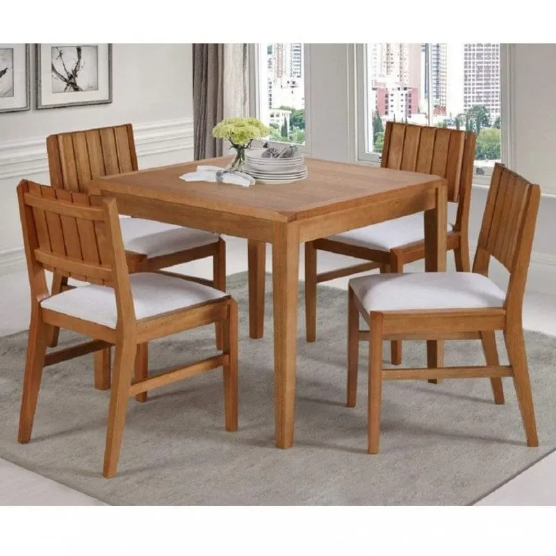 Conjunto com Mesa Quadrada e 4 Cadeiras Assento Estofado Casa e Jardim Móveis Jatoba