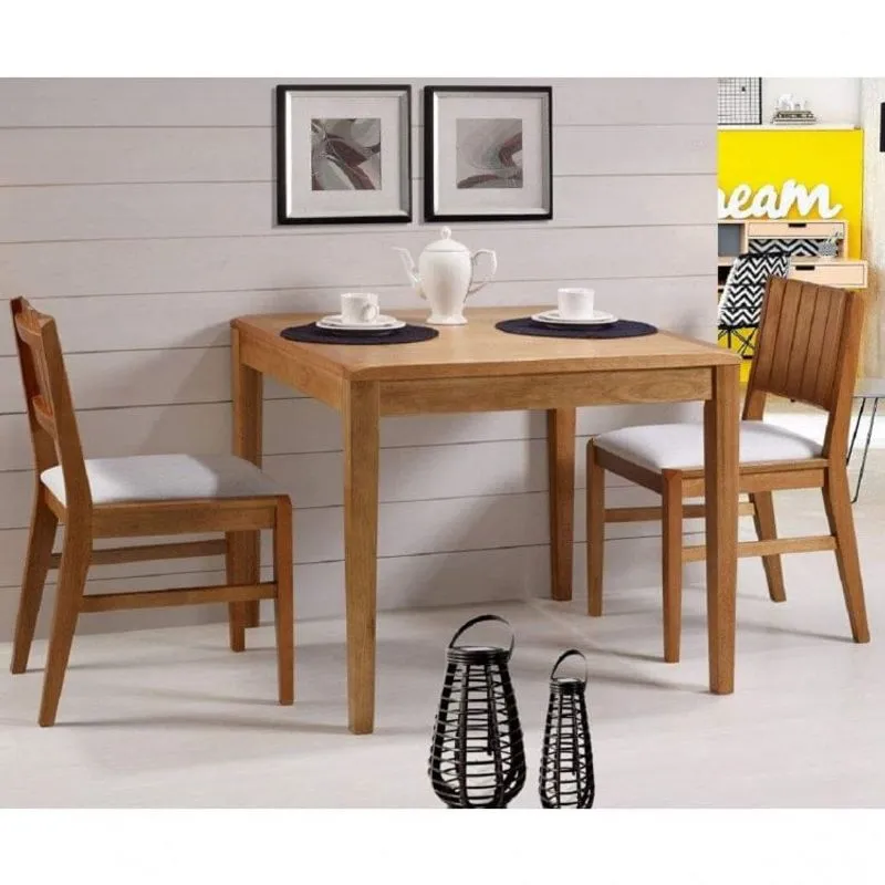 Conjunto com Mesa Quadrada e 2 Cadeiras Assento Estofado Casa e Jardim Móveis Jatoba