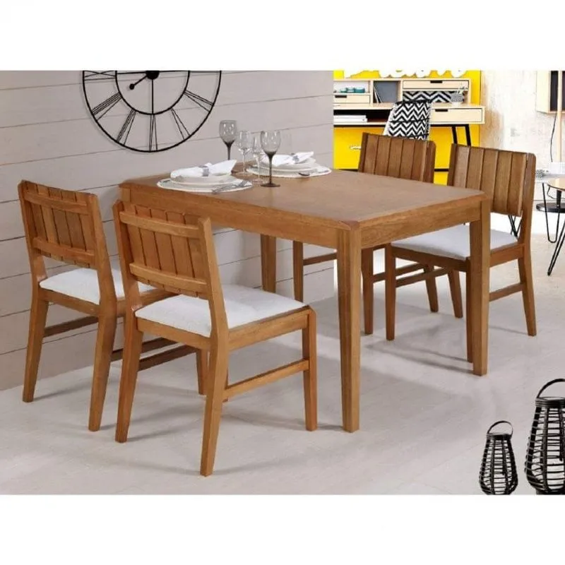 Conjunto com Mesa Retangular e 4 Cadeiras Assento Estofado Casa e Jardim Móveis Jatoba