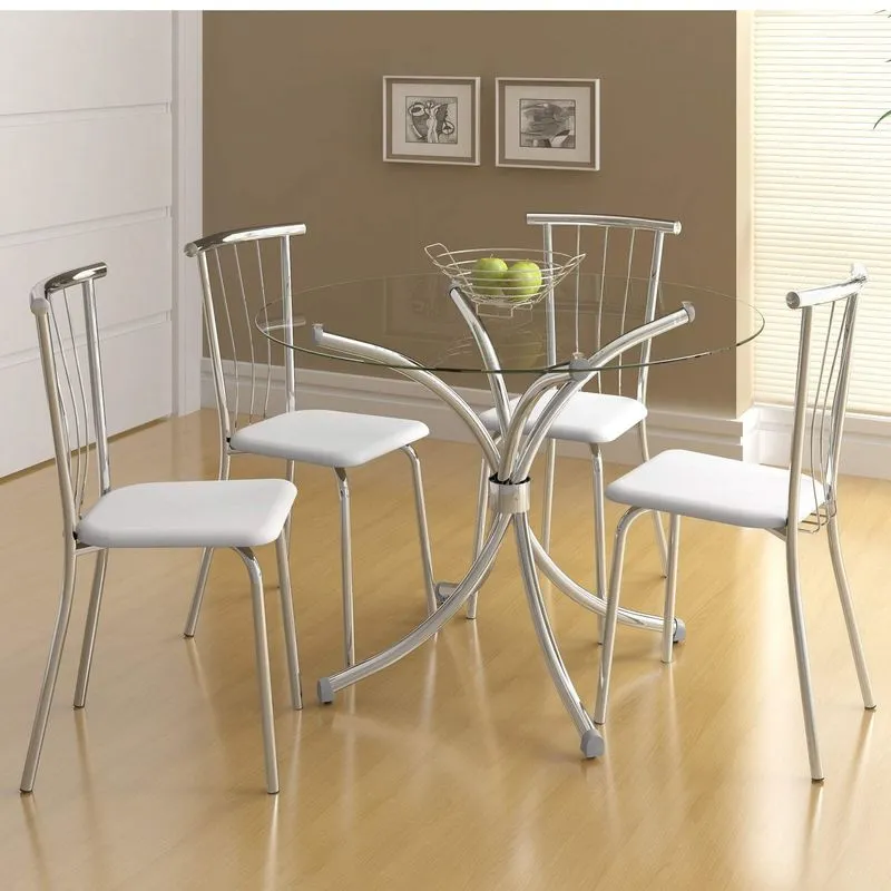 Conjunto Sala de Jantar Mesa com Tampo de Vidro e 4 Cadeiras Galassi Siena Móveis