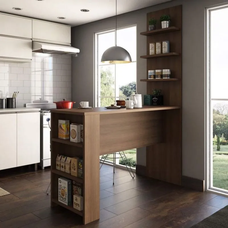 Bancada Mesa para Cozinha com Painel Suprema Espresso Móveis Nogueira Dourado