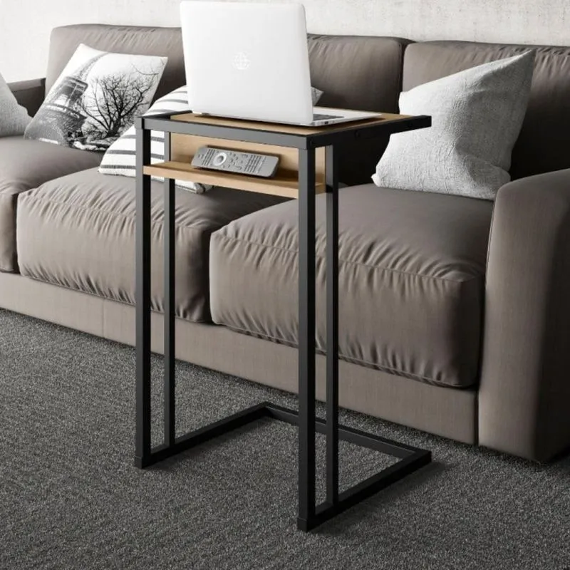 Mesa Lateral com Porta Objetos Carraro Noce/Preto