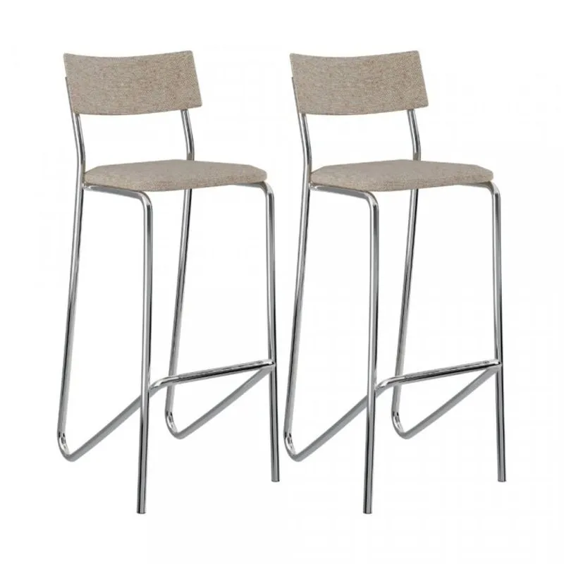 Conjunto 2 Banquetas Altas 1747 Assento e Encosto Estofados Carraro Fendi/Cromado