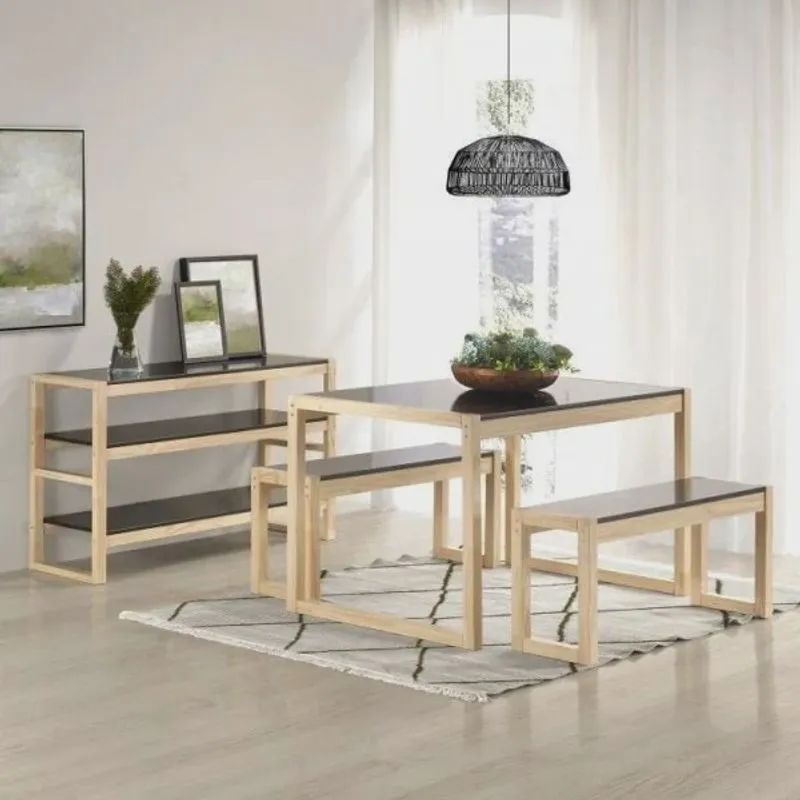 Conjunto Mesa de Jantar, 2 Bancos e Aparador Madeira Maciça Guará Cabecasa MadeiraMadeira