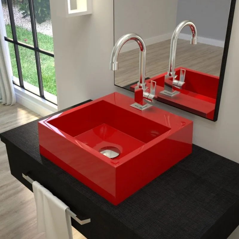 Kit Cuba Q395 com Torneira Luxo 1195 Metal e Válvula Click 1 Pol. e Sifão Pvc e Flexível Compace Vermelho