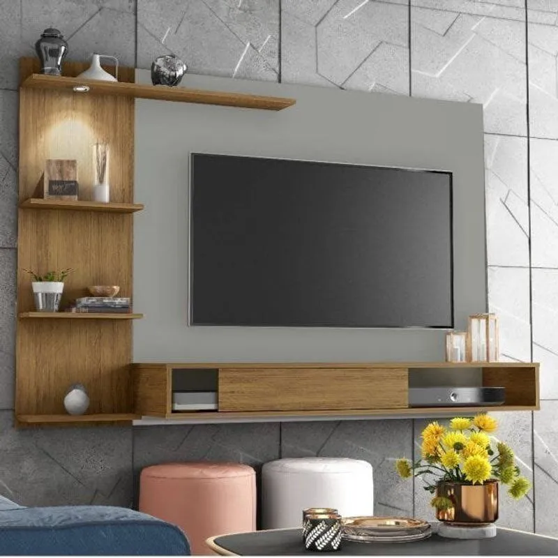 Painel Com Led Para Tv Até 55 Polegadas São Francisco Móveis Leão Freijó/cinza