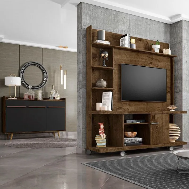 Conjunto Home Taurus para TV até 47 Polegadas e Buffet Quartzo Pés de Madeira Móveis Bechara Madeira Rústica/Preto Fosco