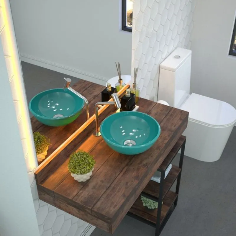 Kit Cuba R30 com Válvula Click 1 Polegada B e Sifão Cromado e Flexível Compace Azul Turquesa
