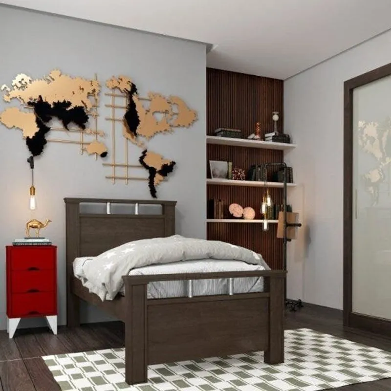 Quarto Solteiro Com Cama, Mesa De Cabeceira E Guarda-roupa Genebra Tcil Móveis
