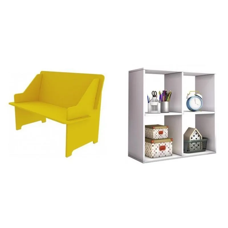 Conjunto Banco Infantil e Nicho Twister Tcil Móveis Amarelo/Branco