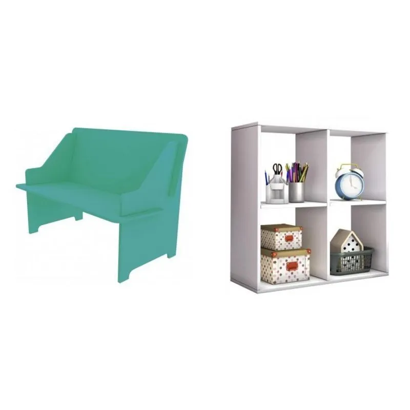Conjunto Banco Infantil e Nicho Twister Tcil Móveis Branco/Aqua