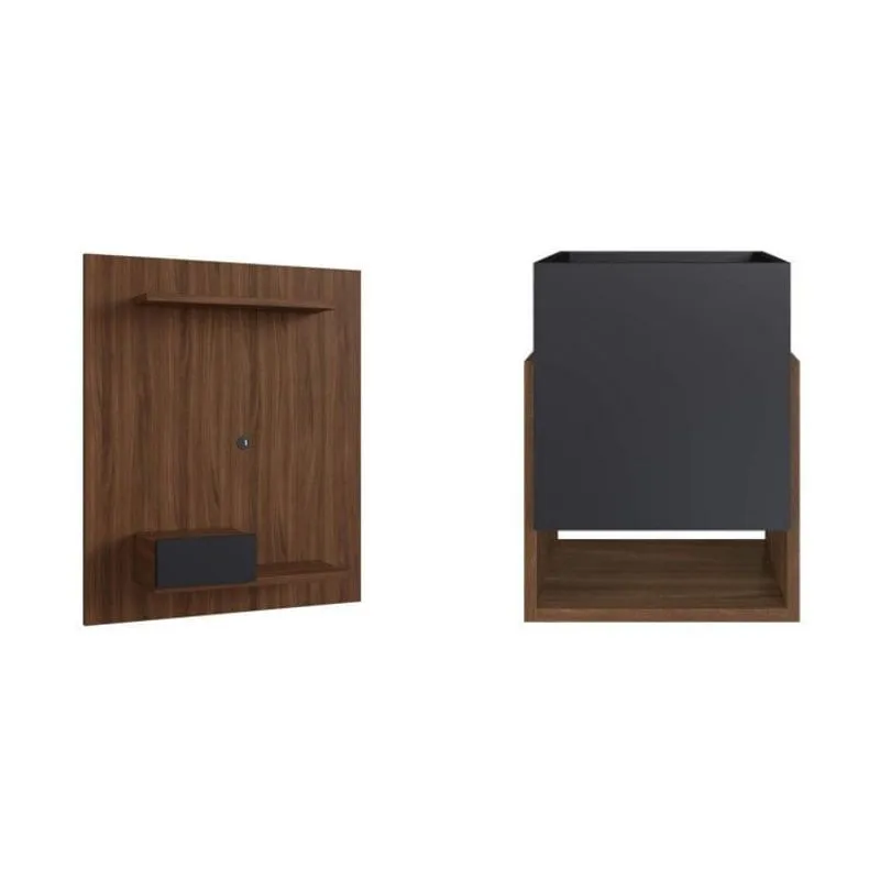 Conjunto Sala de Estar Cachepô e Painel para TV até 50 Polegadas Estilare Madeirado/Preto