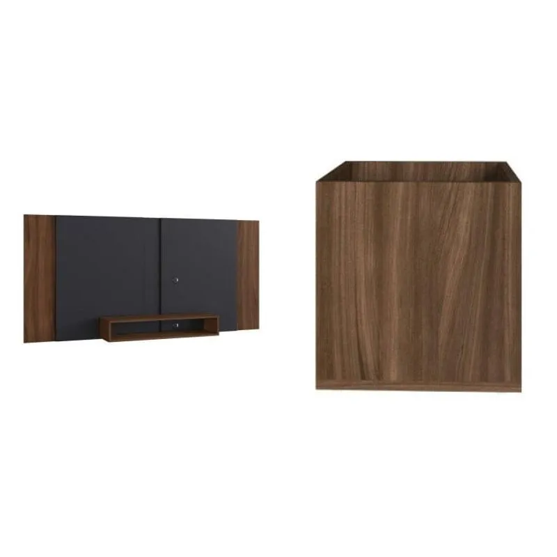 Conjunto para Sala de Estar Painel Extensível e Cachepô Estilare Preto/Madeirado