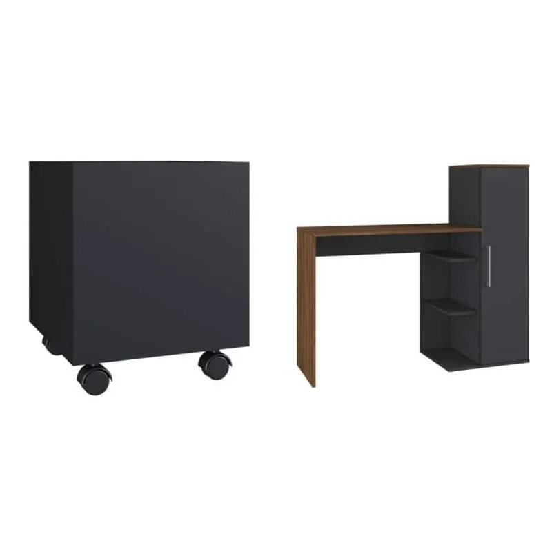 Conjunto Escritório Escrivaninha e Cachepô Estilare Preto/Madeirado