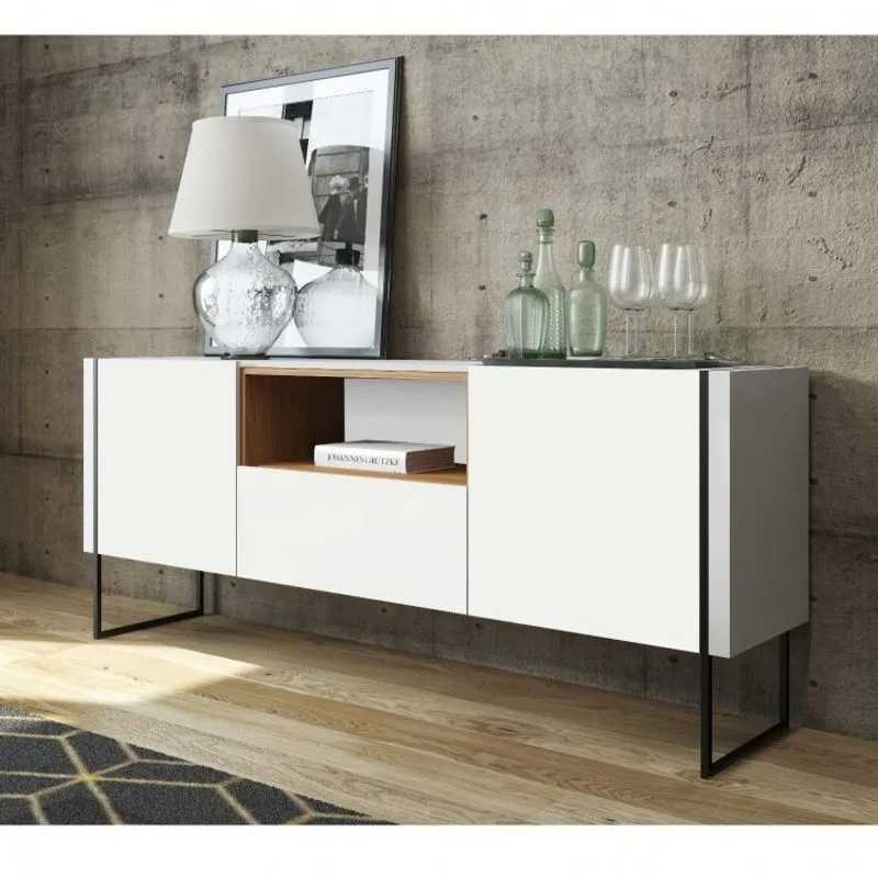 Balcão Buffet 2 Portas 1 Gaveta Vesta Artesano Hanover/Branco/Preto