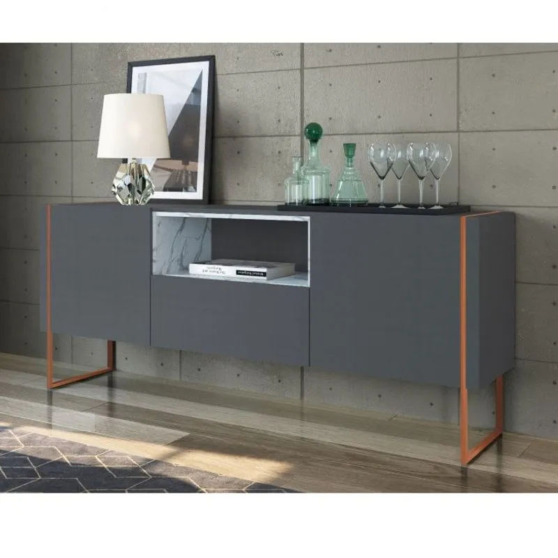 Balcão Buffet 2 Portas 1 Gaveta Vesta Artesano Thassos/Manhatan/Cobre