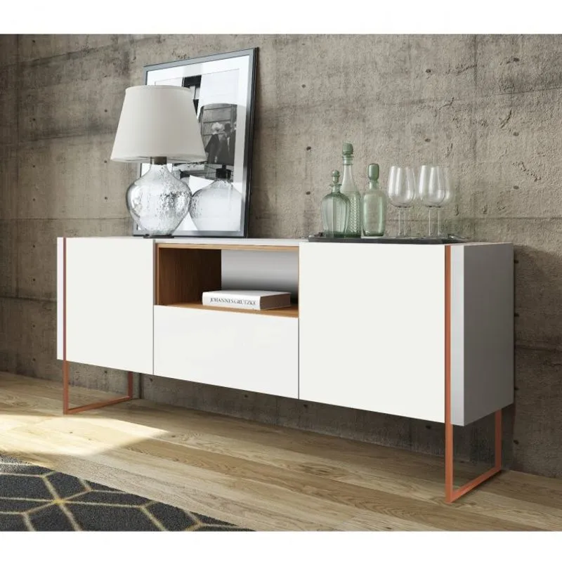 Balcão Buffet 2 Portas 1 Gaveta Vesta Artesano Hanover/Branco/Cobre