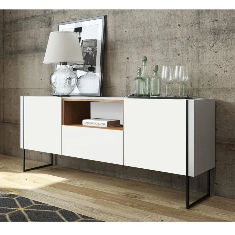 Balcão Buffet 2 Portas e 1 Gaveta Vesta Artesano Hanover/Branco/Preto