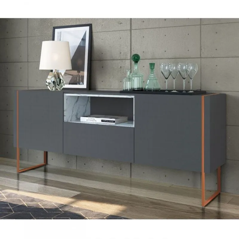 Balcão Buffet 2 Portas e 1 Gaveta Vesta Artesano Thassos/Manhatan/Cobre
